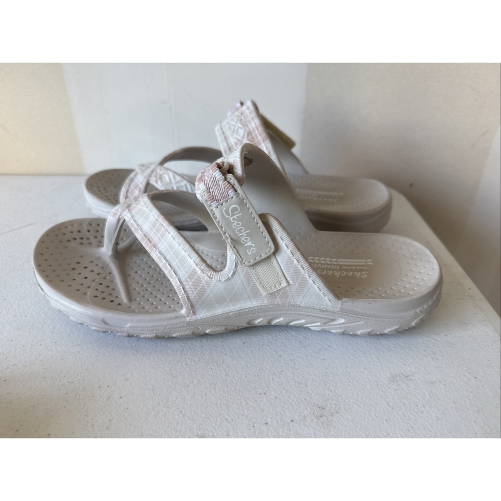 Womens 10 Skechers Sandals Outdoor Lifestyle Reggae Pink Plaid /Tan. Cushioned